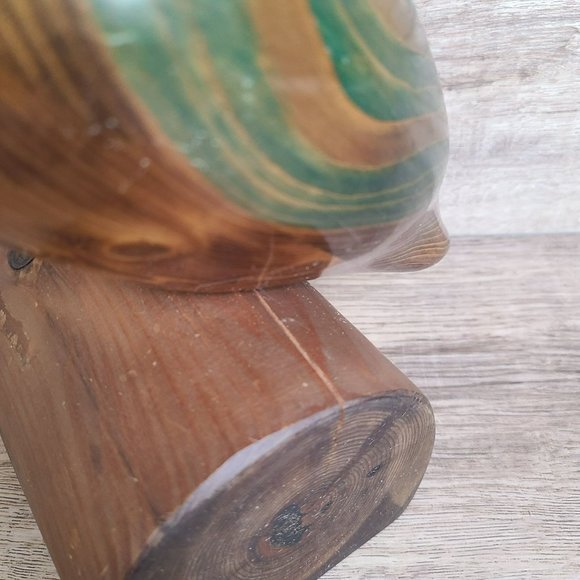 Hand Carved Two-Tone Wood Perched Quail Bird Figurine On Wooden Log 11" - Picture 9 of 15